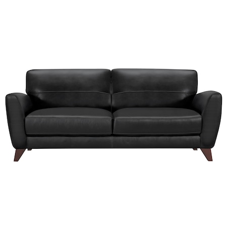 Armen Living Jedd Contemporary Sofa in Genuine Black Leather with Brown Wood Legs LCJD3BL